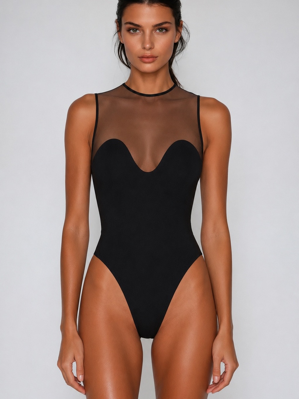 Sheer Black Sleeveless Bodysuit